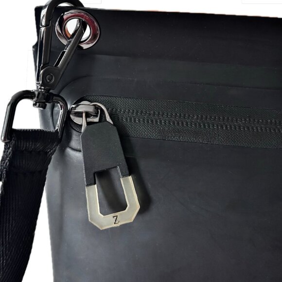 Zara Rubberized Crossbody Bag Solid Black EUC - Picture 2 of 3